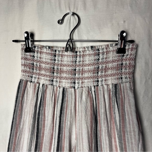 Rewash | Pink Gray Striped Linen Blend Pull On Wide Leg Pants, Medium - Picture 4 of 6